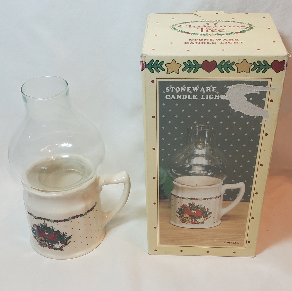 O' Christmas Tree Stoneware Candle Light Holder Vintage 1987 Votive Tea Light